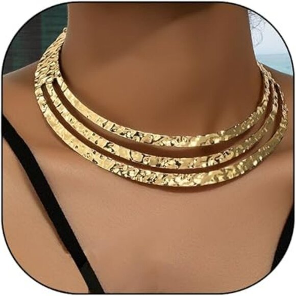 Jewelry - Gold Statement Necklace Chunky Wide Choker Really Nice